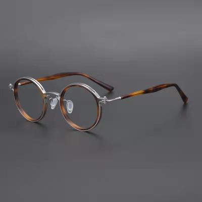 China Retro Eyeglasses Men's And Women's Retro Face Myopia Glasses Frame Large Round Frame Pure Titanium Flat for sale