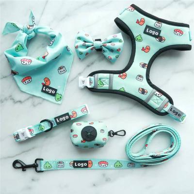 China Custom Polyester Logo Sublimation Designs Dog Collar And Leash Harness Set Dog Harness And Leash for sale