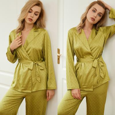 China Wholesale two-piece suit outer home service long-sleeved breathable silk 2021 new ice pajamas ladies pants for sale