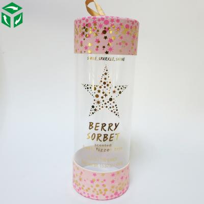 China Clear Plastic Cosmetics Acetate Candy Packaging Cylinder Packing Tube With Paper Cap Lid for sale