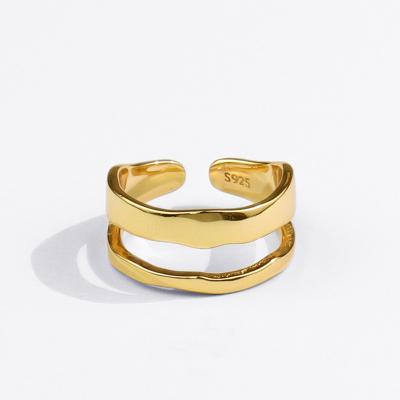 China Wholesale Lead Free Nickel Free Geometric Adjustable Finger Ring Double Layer Line Gold Plated Ring For Women Men for sale