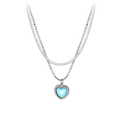 China Double Layer Lead Free Nickel Free Moonlight Colorful Love Heart Necklace For Women Delicate Jewelry Gifts for sale