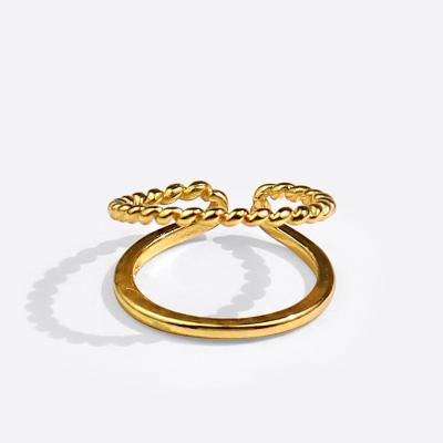 China 2021 Lead Free Nickel Free New Geometric Twist Of The Link Opening Ring Double Layer Gold Ring For Women for sale