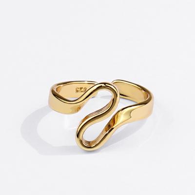 China 2021 Lead Free Nickel Free Wholesale Gold Plated Adjustable Finger Rings Geometric Irregular Wave Ring For Women for sale