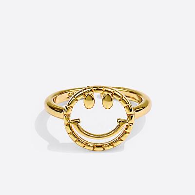 China Lead Free Nickel Free Silver Gold Plated Adjustable Rings Hollow Out Smile Face Rings Wholesale for sale