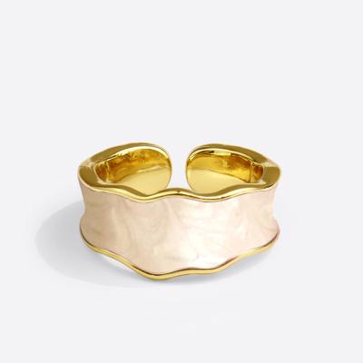 China Coloful Lead Free Nickel Free Opeing Ring Geometric Irregular Wave Gold Enamel Plated Rings For Women Men for sale