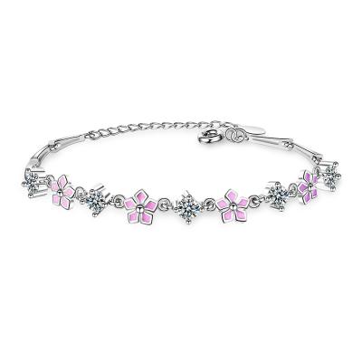 China Environmental Friendly Women CZ Cherry Blossom Adjustable Bracelet Wholesale Pink Accessories for sale