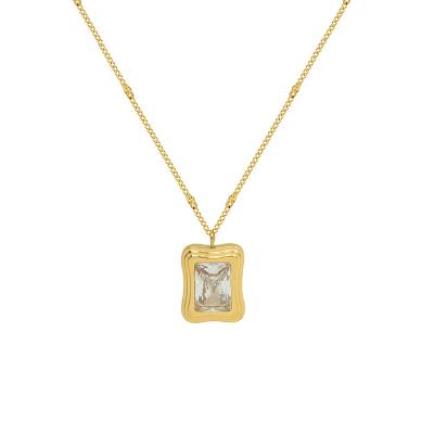 China Long Color Keeping Vintage Jewelry 18k Gold Plated Zircon Square Pendant Necklace For Women Stainless Steel Gifts for sale