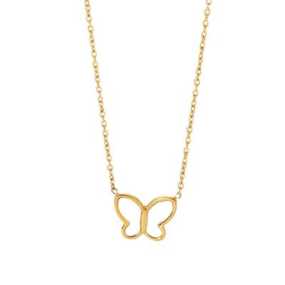 China Long Color Keeping New Fashion Stainless Steel 14k Gold Plated White Shell Butterfly Necklace Jewelry for sale