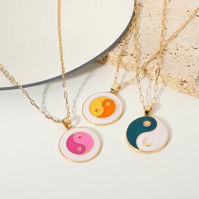 China Long Color Keeping Multicolor Round Coin Yin Yang Necklace New Fashionable Stainless Steel Jewelry Wholesale for sale