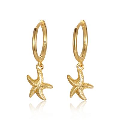 China High Quality 925 Sterling Silver Jewelry Gold Plated Starfish Circle Dangle Earrings For Women for sale