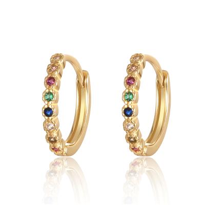 China High Quality 925 Sterling Silver Earring Jewelry Colorful Small Zircon Huggie Circle Earrings For Women for sale