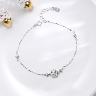 China New Fashion High Quality 925 Sterling Silver Bracelet Square Zircon Silver Chain Bracelet For Women for sale