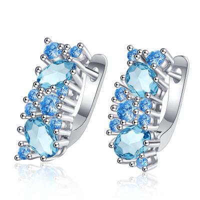 China Environmentally Friendly Hot Selling Jewelry Blue Zircon Circle Small Huggie Earrings Wholesale for sale