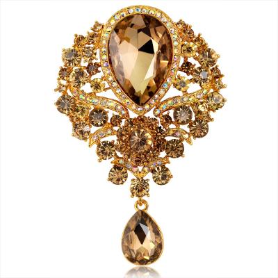 China Fashion Luxury Crystal Tassel Pendant Brooch Rhinestone Jewelry For Women's Dresses for sale