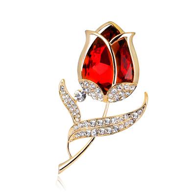 China Korean Wholesale Crystal Rose Flower Brooch Luxury Fashion Rhinestone Jewelry for sale