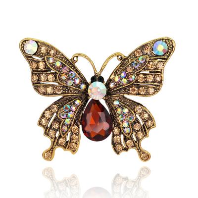 China Fashion Alloy Luxury Rhinestone Crystal Butterfly Brooches For Women Insect Brooch Pin Wholesale for sale