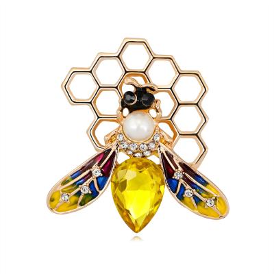 China Luxury Wholesale Accessories Enamel Oil Dripping Bee Brooch Insect Crystal Brooch Jewelry for sale