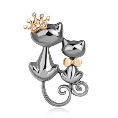 China Luxury Cute Cartoon Double Animal Cat Brooches Pin Accessories Jewelry for sale