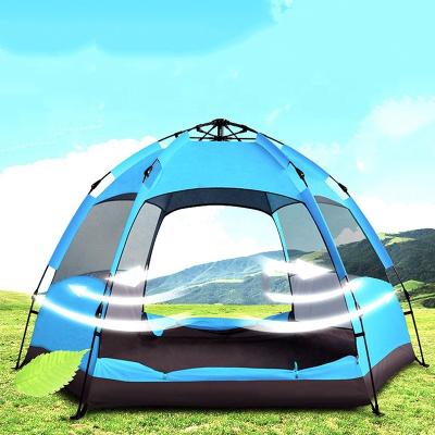 China Diamond Ground Nail Tamuwo Outdoor Hexagonal Waterproof 3-4 People Hiking Hexagonal Tent Family Camping Quick Open Automatic Tent for sale