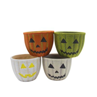 China Corrosion Resistance Garden Supplies Indoor Home All Saints Day Decoration Pumpkin Halloween Creative Garden Ceramic Succulent Pot for sale