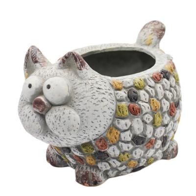 China Country custom wholesales garden home decoration rock country animal cat ceramic flower plant pots for sale