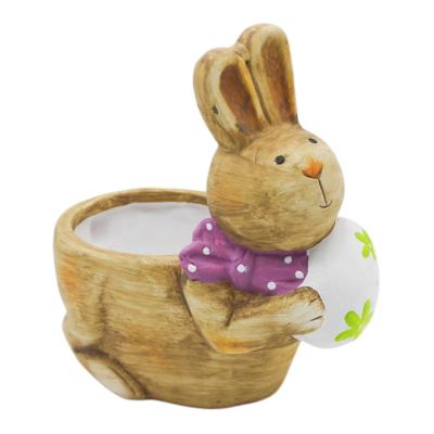 China Country Custom Wholesale Bunny Ceramic Flower Plant Pots Cute Animal Garden Home Easter Decoration for sale