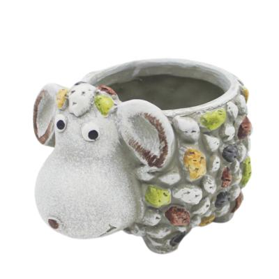 China Country Custom Wholesale Garden Home Deco Rock Country Cute Animal Sheep Ceramic Flower Plant Pots for sale