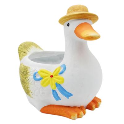 China Country Custom Wholesale Country Home Animal Duck Garden Decoration Ceramic Planter Plant Pots for sale