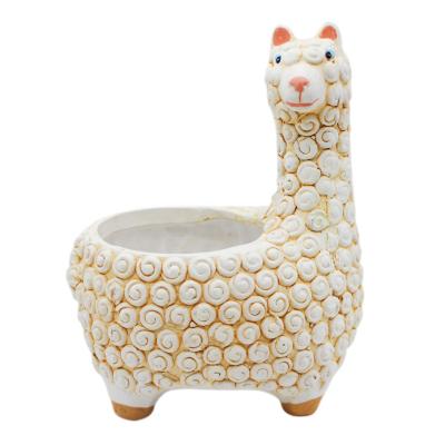 China Country Custom Wholesale Garden Home Deco Country Cute Animal Alpaca Ceramic Flower Plant Pots for sale