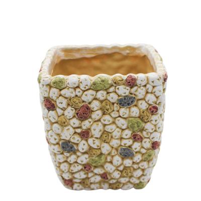 China Country Garden Supplies Square Wholesale Ceramic Garden Farmhouse Decoration Rock Flower Planter Plant Pots for sale