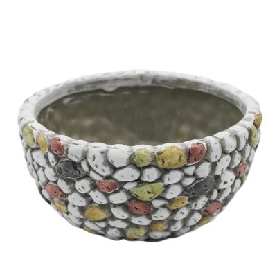 China Country Round Wholesale Garden Decoration Gray Stone Ceramic Flower Planter Plant Pots for sale