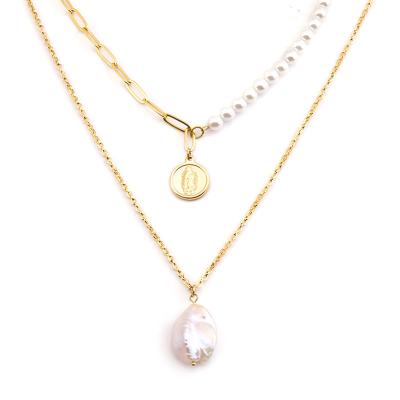 China Fashion Color Gold Chain Necklace Bulk Gold Plated Pearl Necklace Chain Necklace for sale