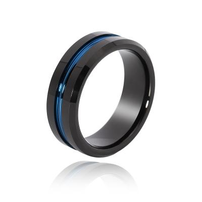 China Punk 2022 Newest Blue Line Tungsten Ring Fashion Jewelry High Quality Men's Rings For for sale