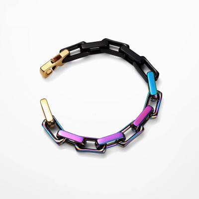 China Hip Hop CLASSIC square bracelet cuban necklace matching colorful square spliced ​​link bracelet jewelry set for sale