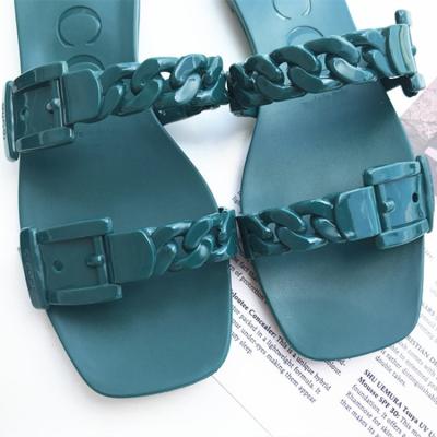 China Summer Anti-Slippery Beach Jelly Flats Fashion Girls PVC Open Toe Female Flat Belt Slippers G CC One Piece Shoes For Women for sale