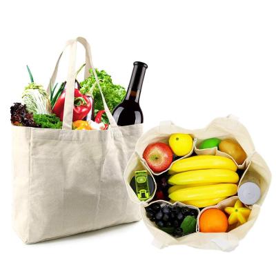 China Eco-Friendly Reusable Machine Logo Heavy Duty Washable Reusable Natural Grocery Tote Bag Custom Made With Bottle Sleeves for sale