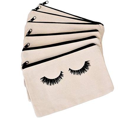 China Customizable Pattern Recyclable Style Cute Maker Eyelash Printing Canvas Zipper Pouch Cosmetic Makeup Bag for sale