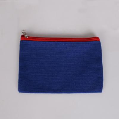 China A4 Size Recyclable Dark Blue Color Cotton Material Canvas Pouch With Zipper On Top for sale