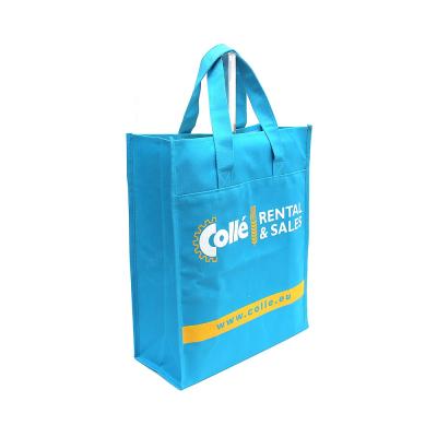 China Sky Blue 600D PVC Oxford Polyester Fabric Supermarket Shopping Tote Bags Handled Custom Logo Printed for sale