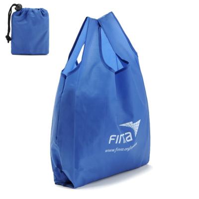 China Customized Eco-Friendly Logo Polyester Ripstop Fabric Grocery Twine Foldable Shopping Bag Easy Fold Reusable Tote 210d for sale