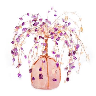 China Europe Feng Shui Money Tree Lucky Wrapped by Copper Wiring Crystal Gemstone Tree for sale