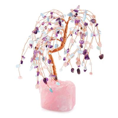 China Rose Quartz Mineral Base Crystal Tree Of Life Healing Stone Europe Wholesale for sale