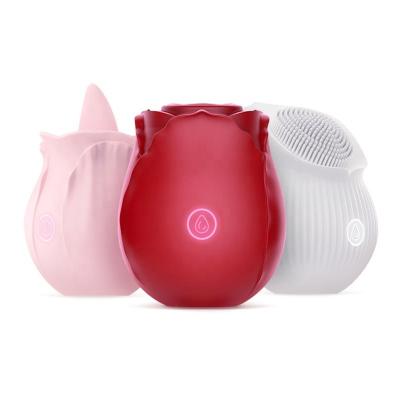 China Silicone+Hot Selling Red Vibrating Clitoral Sucking Vibrator Rose Tongue Vibrator Rose Shaped Nipple ABS Sex Toys For Women for sale