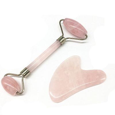 China Handheld Rose Quartz Jade Roller and Gua Sha Massage Tools for sale