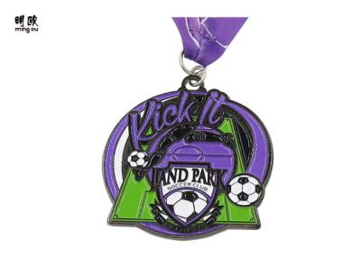 China Kids Purple Custom Sport Medals Football Soft Enamel Fill  Polyester Ribbon for sale