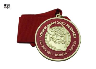 China Long Distance Running Custom Award Medals , Plaques And Medals Red Ribbon Lanyard for sale