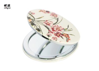 China Personalised Round Small Compact Mirror PU Leather Silver Printed Logo for sale