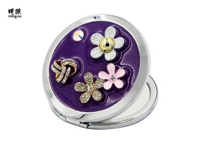 China Flower Engraved Small Handbag Mirror , Silver Cosmetic Compact Mirror for sale