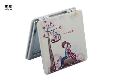 China Lovely Girl Square Small Compact Mirror Gift PU Leather And Plastic for sale